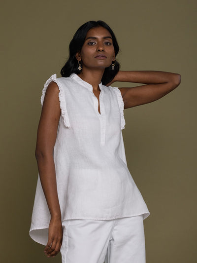 Releve Fashion Reistor White Wind in My Hair Sleeveless Top Ethical Designer Brand Sustainable Fashion Conscious Clothing Purchase with Purpose Shop for Good