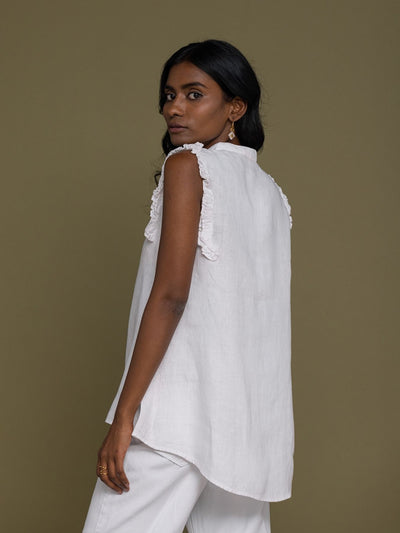 Releve Fashion Reistor White Wind in My Hair Sleeveless Top Ethical Designer Brand Sustainable Fashion Conscious Clothing Purchase with Purpose Shop for Good