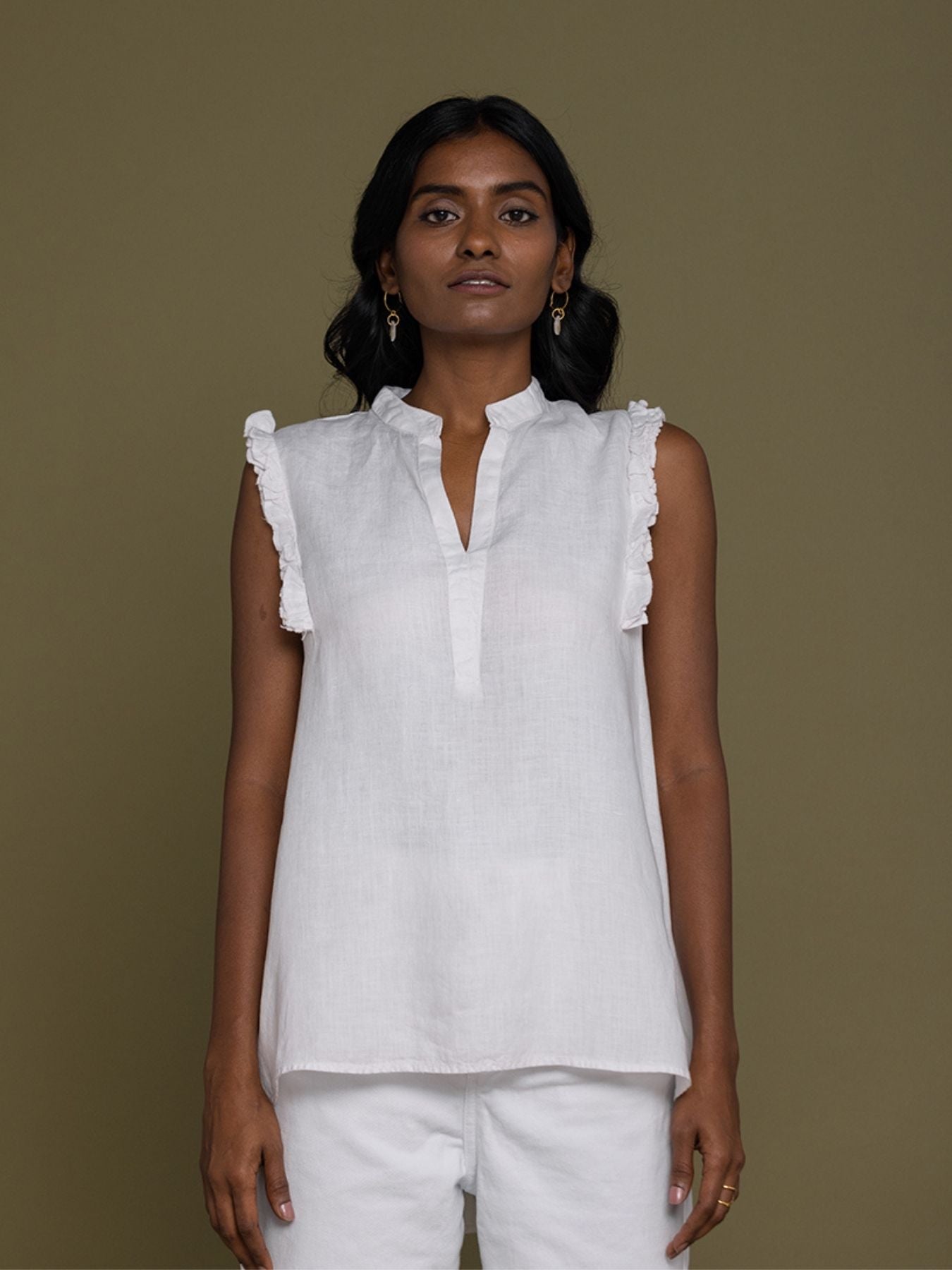 Releve Fashion Reistor White Wind in My Hair Sleeveless Top Ethical Designer Brand Sustainable Fashion Conscious Clothing Purchase with Purpose Shop for Good