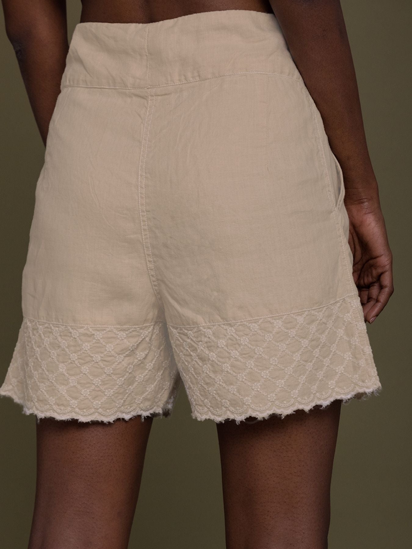 Releve Fashion Reistor Beige Raindrops on Flip Flops Shorts Ethical Designer Brand Sustainable Fashion Conscious Clothing Purchase with Purpose Shop for Good