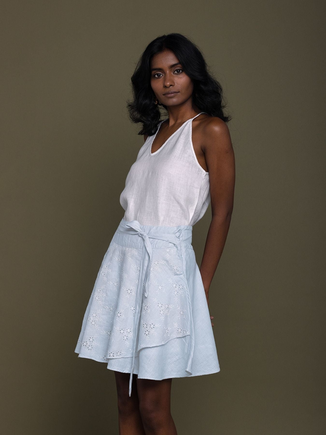 Releve Fashion Reistor Blue Sand In My Toes Wrap Skirt Ethical Designer Brand Sustainable Fashion Conscious Clothing Purchase with Purpose Shop for Good