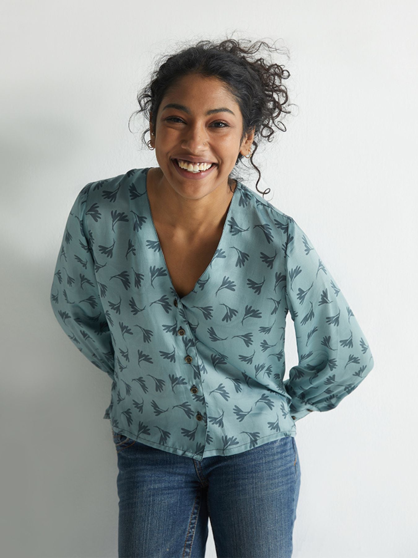 Starry Skies Button Down Top, Falling Leaves Print