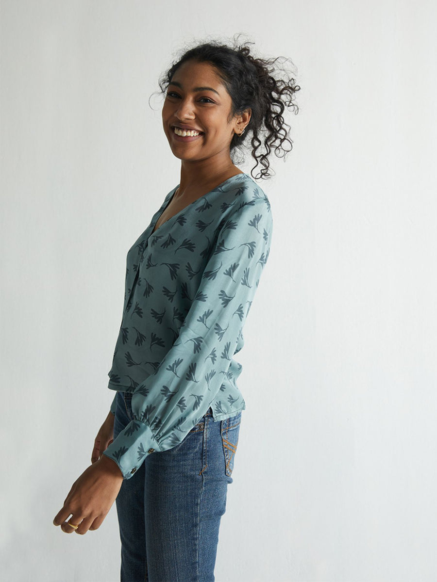 Starry Skies Button Down Top, Falling Leaves Print