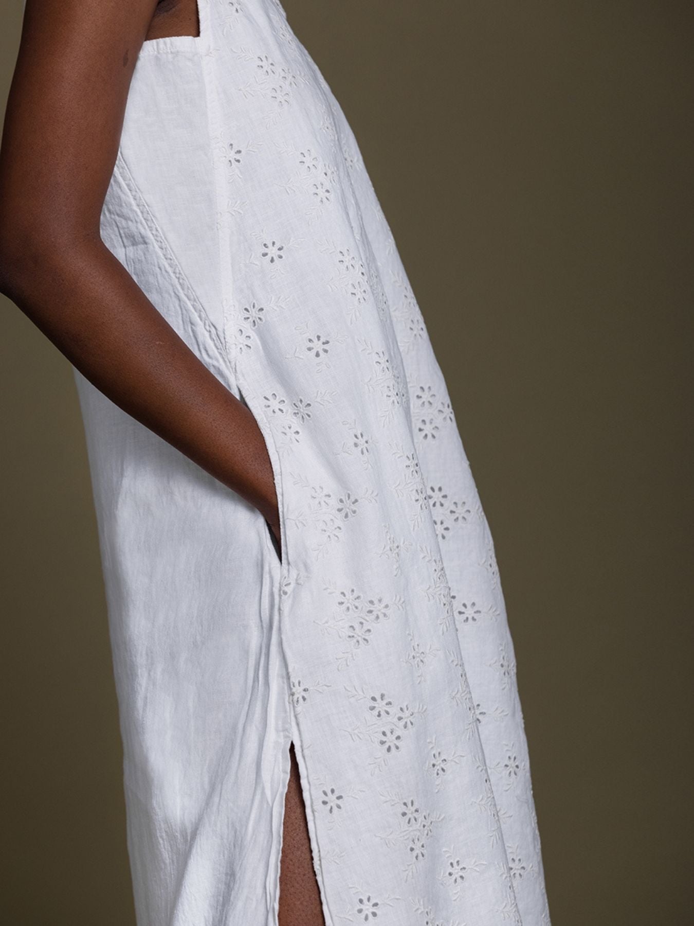 Releve Fashion Reistor White Stolen Sunset Sleeveless Dress Ethical Designer Brand Sustainable Fashion Conscious Clothing Purchase with Purpose Shop for Good