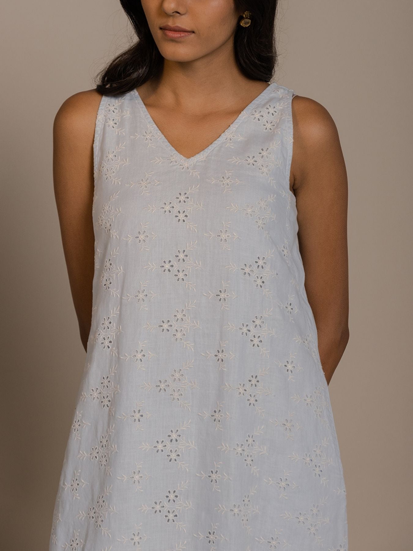 Releve Fashion Reistor Blue Sleveless Stolen Sunset Dress Ethical Designer Brand Sustainable Fashion Conscious Clothing Purchase with Purpose Shop for Good