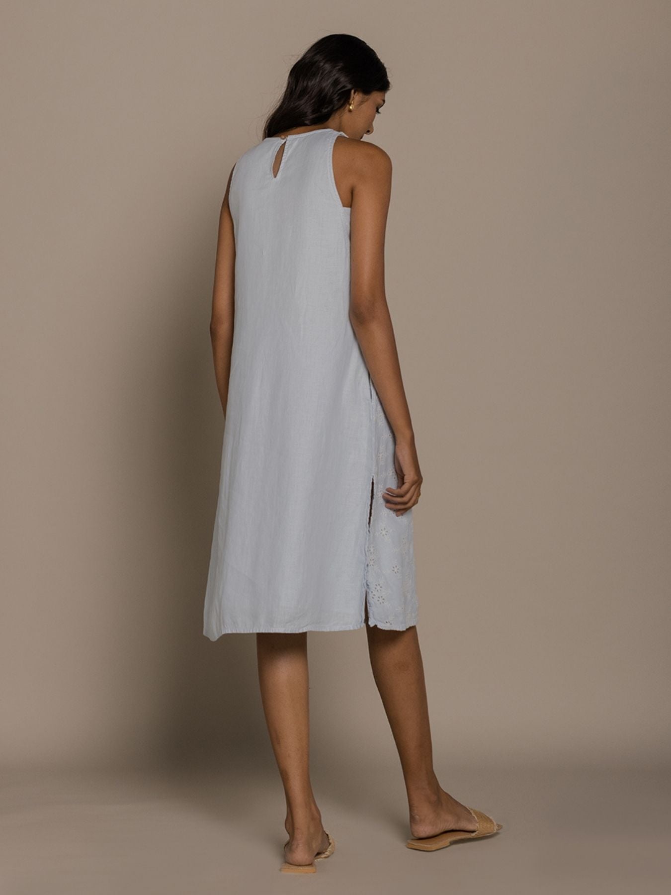 Releve Fashion Reistor Blue Sleveless Stolen Sunset Dress Ethical Designer Brand Sustainable Fashion Conscious Clothing Purchase with Purpose Shop for Good