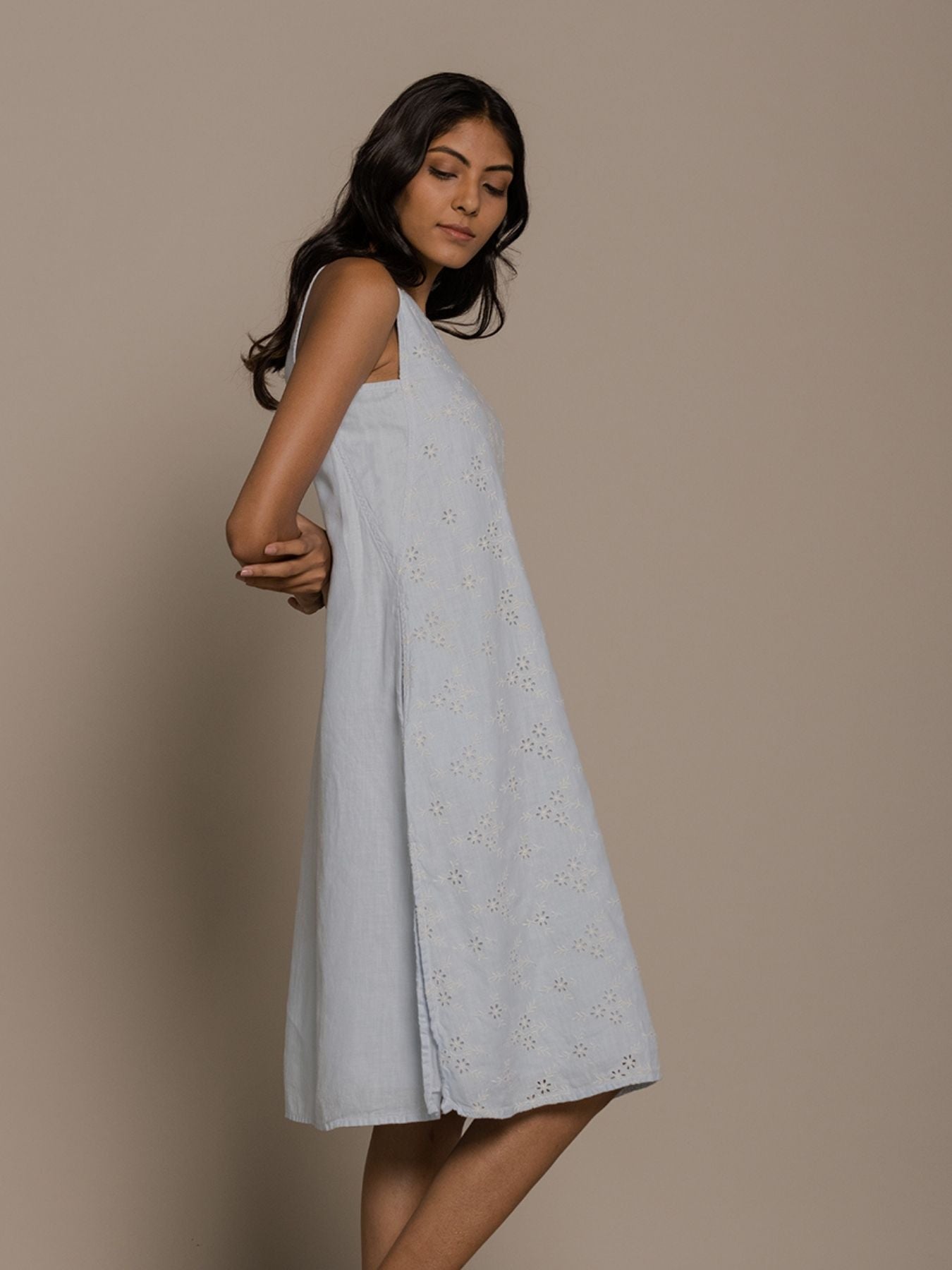 Releve Fashion Reistor Blue Sleveless Stolen Sunset Dress Ethical Designer Brand Sustainable Fashion Conscious Clothing Purchase with Purpose Shop for Good