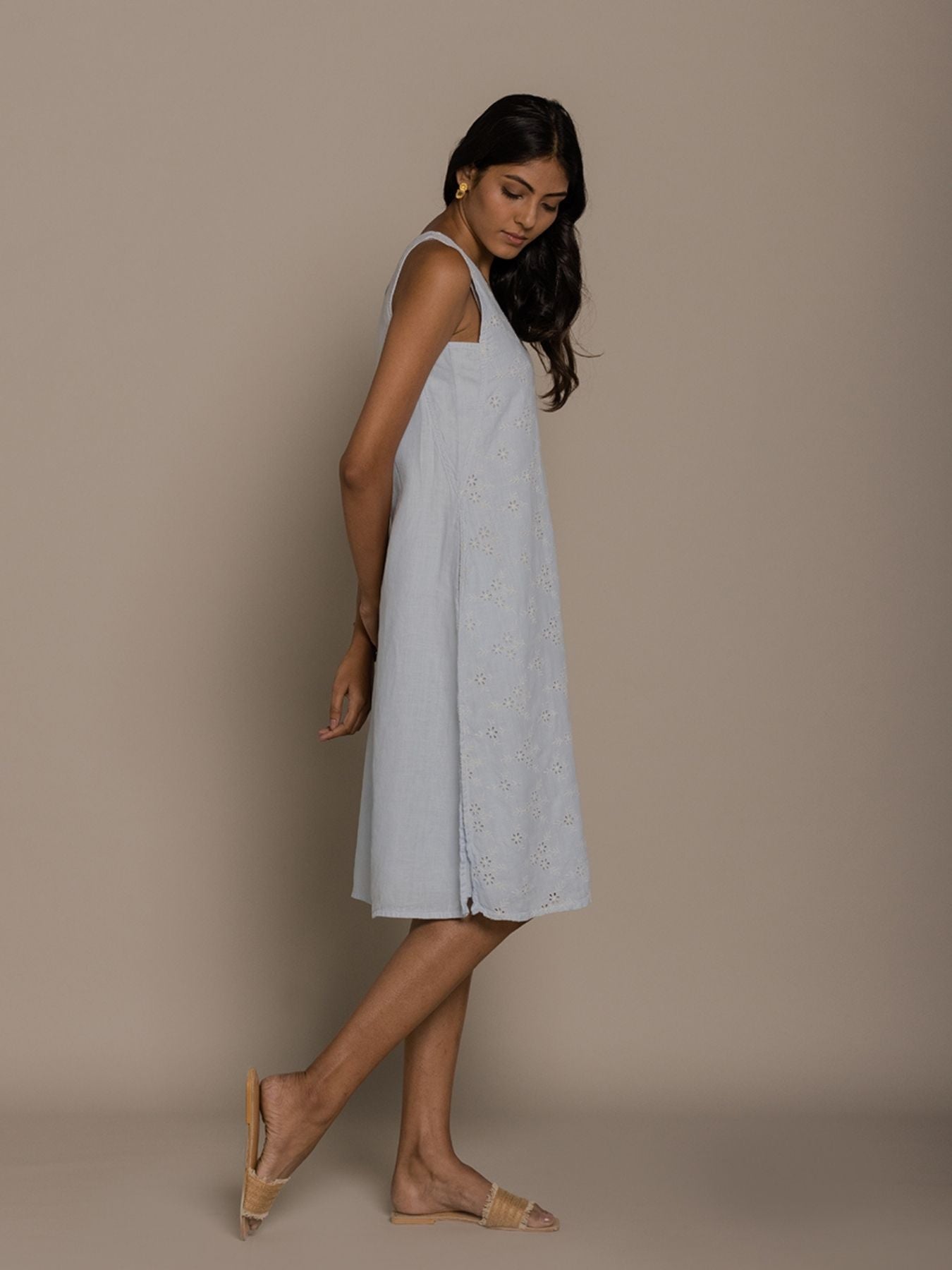 Releve Fashion Reistor Blue Sleveless Stolen Sunset Dress Ethical Designer Brand Sustainable Fashion Conscious Clothing Purchase with Purpose Shop for Good