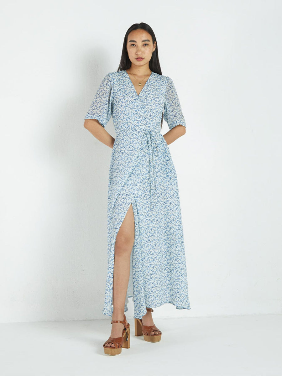 Releve Fashion Reistor Summer Rains Dress Forget Me Not Print Ethical Designer Brand Sustainable Fashion Conscious Clothing Purchase with Purpose Shop for Good