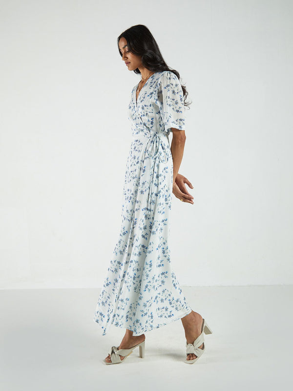 Summer Rains Wrap Dress, Visions of Blue Print