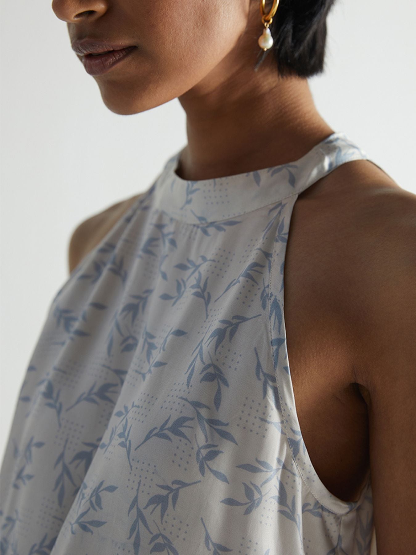 Releve Fashion Reistor Sundazed and Sultry Dress Blue Orchard Print Ethical Designer Brand Sustainable Fashion Conscious Clothing Purchase with Purpose Shop for Good