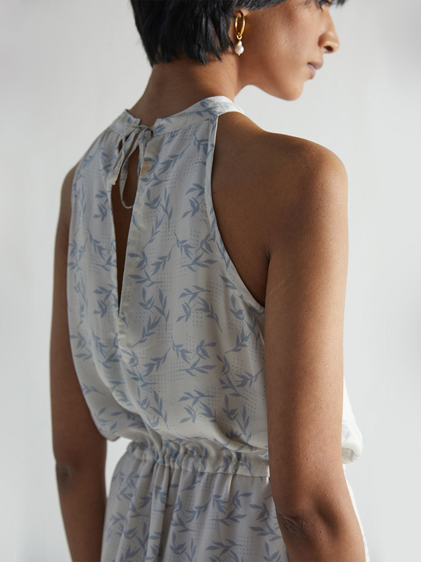 Releve Fashion Reistor Sundazed and Sultry Dress Blue Orchard Print Ethical Designer Brand Sustainable Fashion Conscious Clothing Purchase with Purpose Shop for Good