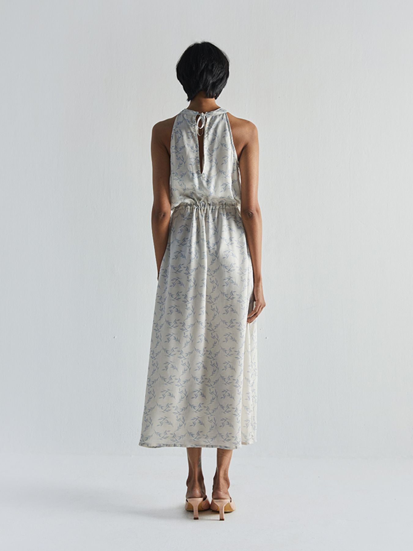 Releve Fashion Reistor Sundazed and Sultry Dress Blue Orchard Print Ethical Designer Brand Sustainable Fashion Conscious Clothing Purchase with Purpose Shop for Good