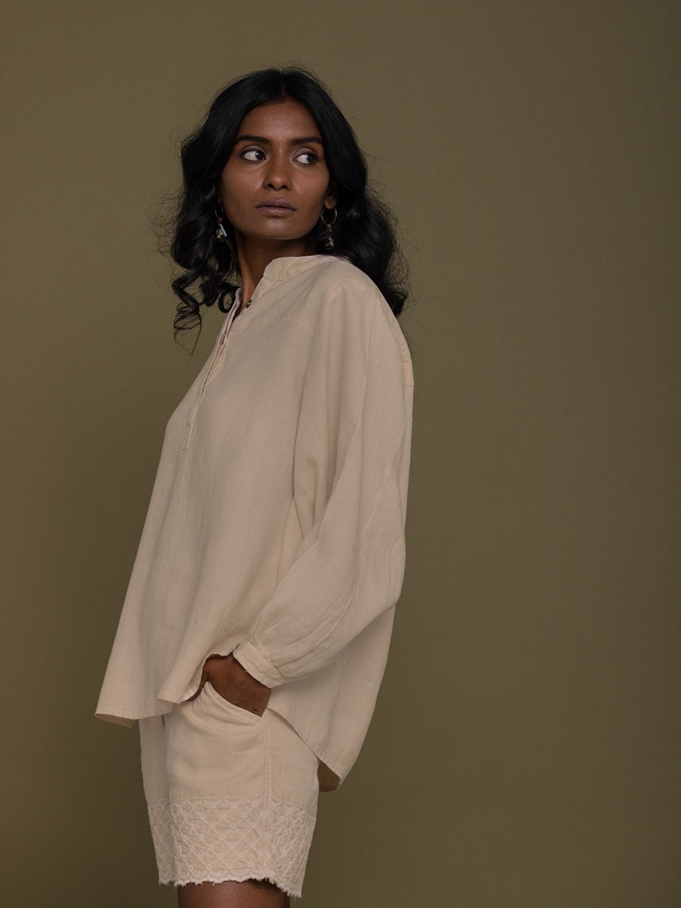 Releve Fashion Reistor Beige The Afternoon Thunderstorm Shirt Ethical Designer Brand Sustainable Fashion Conscious Clothing Purchase with Purpose Shop for Good