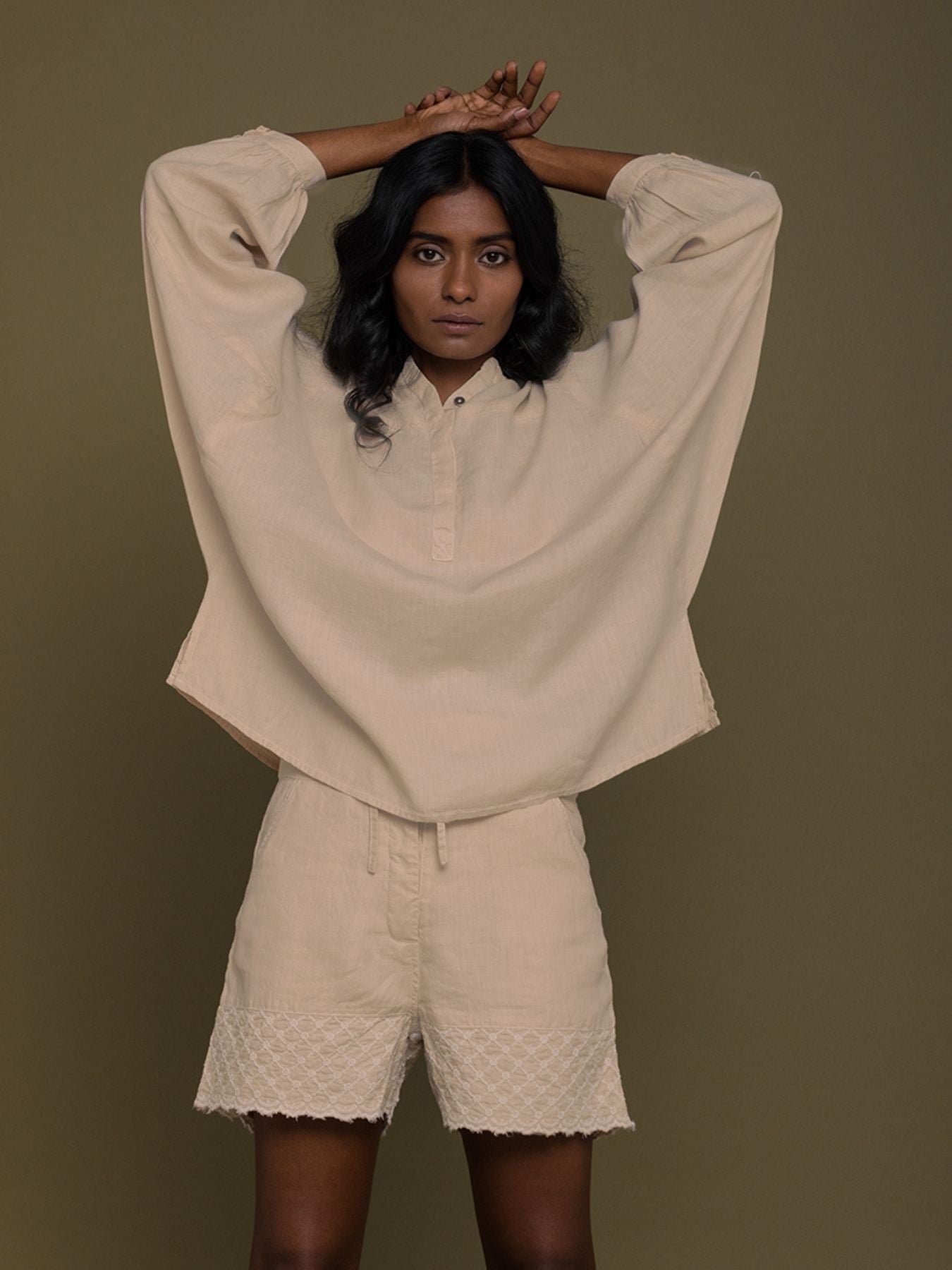 Releve Fashion Reistor Beige The Afternoon Thunderstorm Shirt Ethical Designer Brand Sustainable Fashion Conscious Clothing Purchase with Purpose Shop for Good