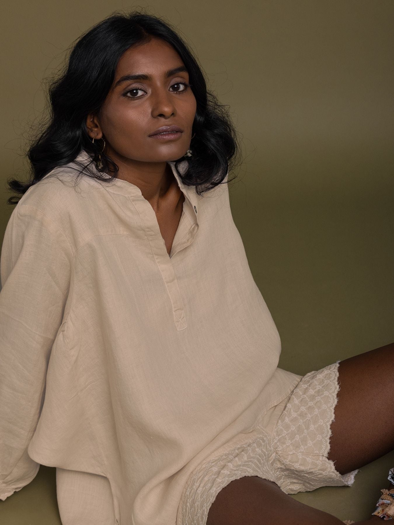 Releve Fashion Reistor Beige The Afternoon Thunderstorm Shirt Ethical Designer Brand Sustainable Fashion Conscious Clothing Purchase with Purpose Shop for Good