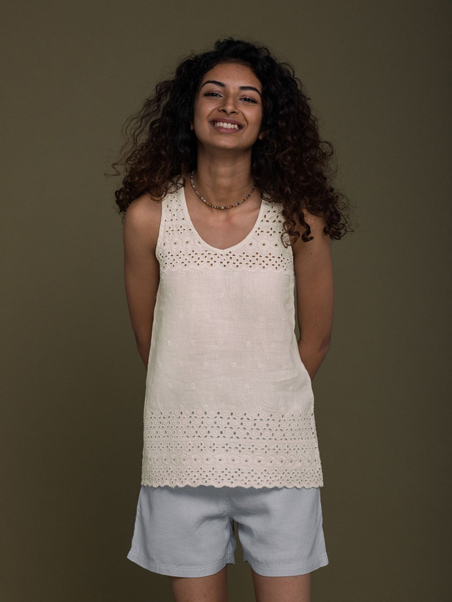 Releve Fashion Reistor Off White The Beach Shack Tank Shirt Ethical Designer Brand Sustainable Fashion Conscious Clothing Purchase with Purpose Shop for Good