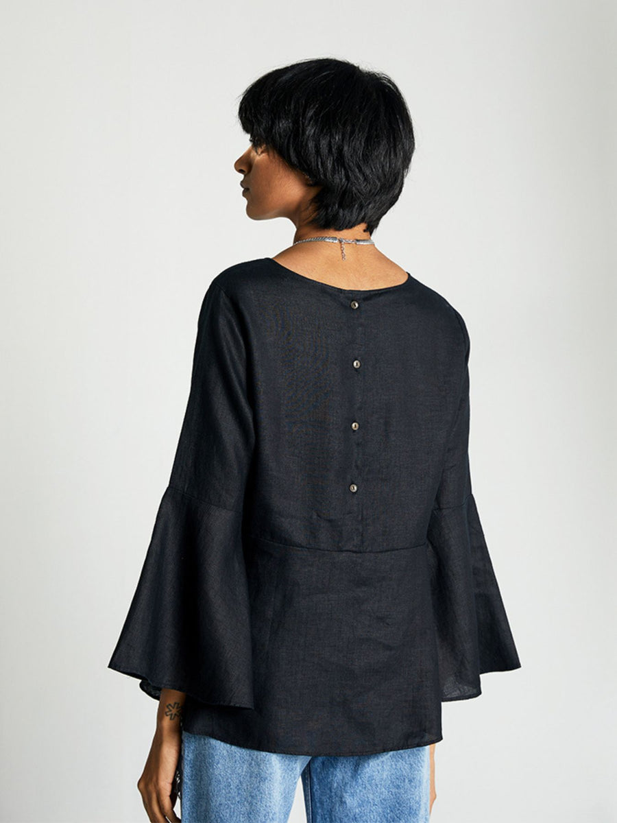 The Button Back Top, Black