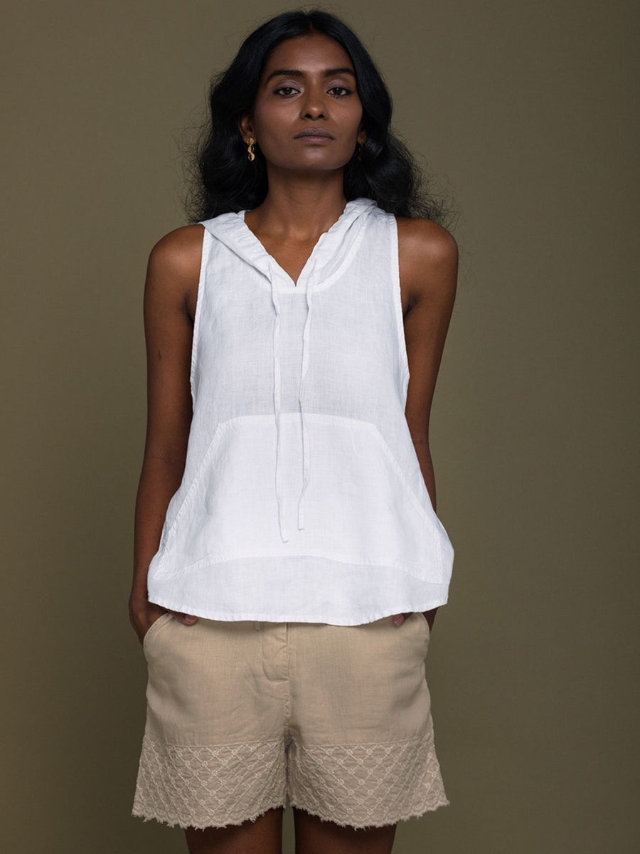 Releve Fashion Reistor White The Coastal Drive Sleeveless Hoodie Ethical Designer Brand Sustainable Fashion Conscious Clothing Purchase with Purpose Shop for Good