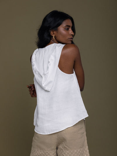 Releve Fashion Reistor White The Coastal Drive Sleeveless Hoodie Ethical Designer Brand Sustainable Fashion Conscious Clothing Purchase with Purpose Shop for Good