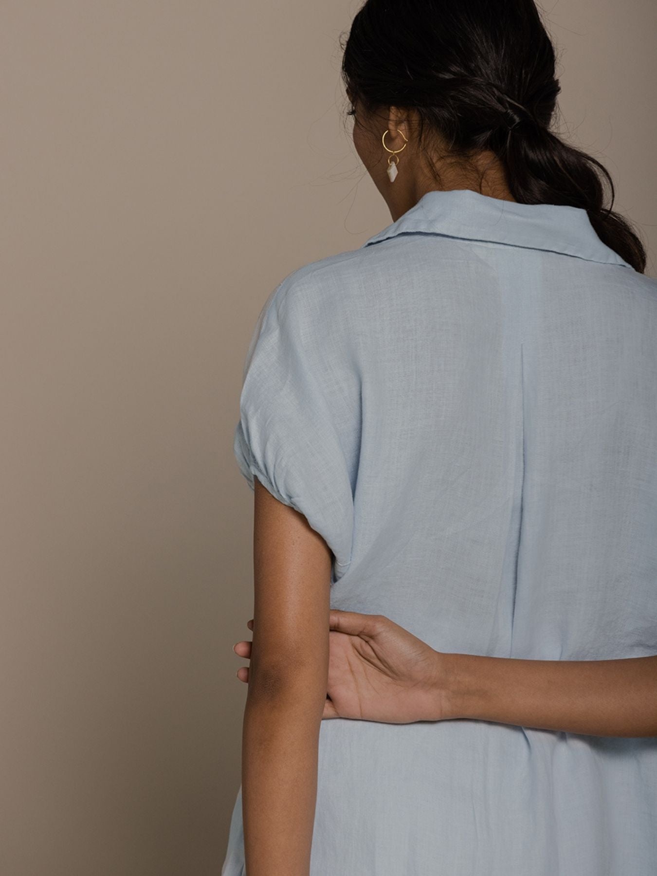 Releve Fashion Reistor Blue The Morning Coffee Run Shirt Ethical Designer Brand Sustainable Fashion Conscious Clothing Purchase with Purpose Shop for Good