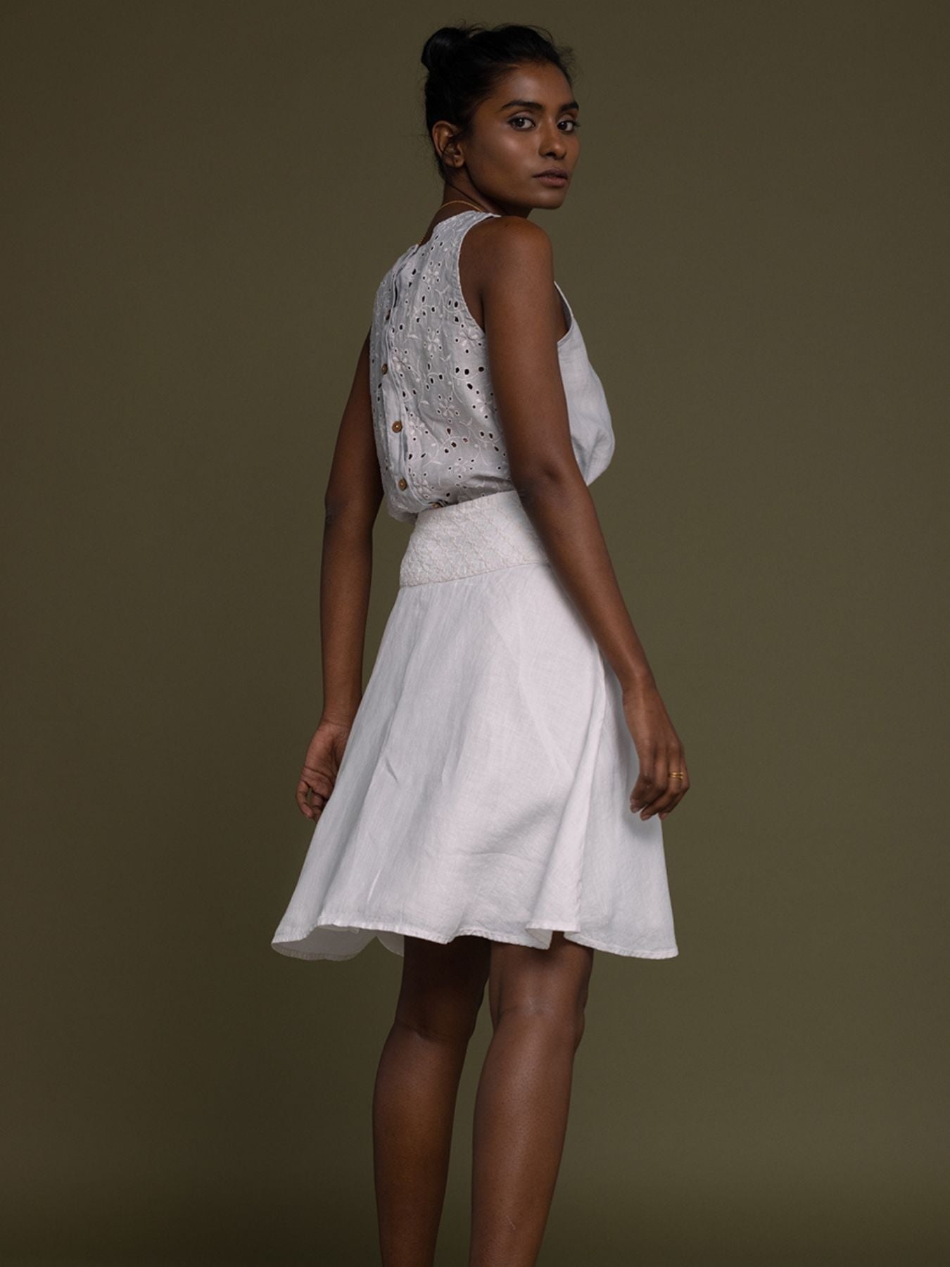 Releve Fashion Reistor White The Summer Camp Skirt Ethical Designer Brand Sustainable Fashion Conscious Clothing Purchase with Purpose Shop for Good