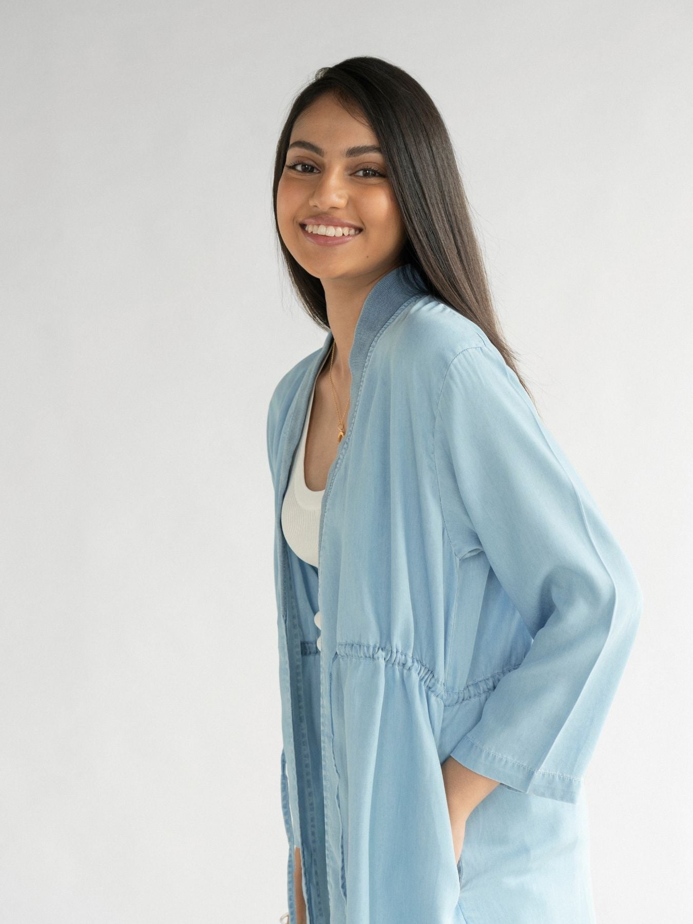 Releve Fashion Reistor Blue The Travel Light Jacket Ethical Designer Brand Sustainable Fashion Conscious Clothing Purchase with Purpose Shop for Good