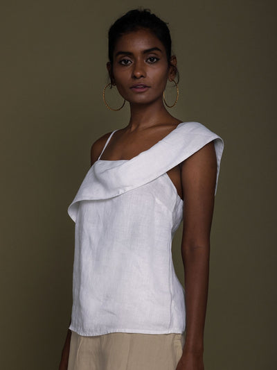 Releve Fashion Reistor White The Wandering Wave One-Shoulder Top Ethical Designer Brand Sustainable Fashion Conscious Clothing Purchase with Purpose Shop for Good