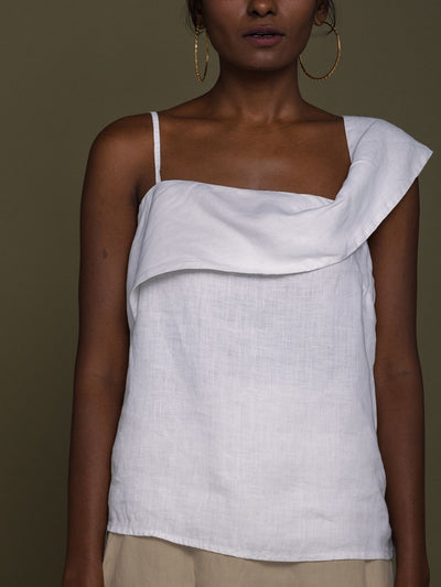 Releve Fashion Reistor White The Wandering Wave One-Shoulder Top Ethical Designer Brand Sustainable Fashion Conscious Clothing Purchase with Purpose Shop for Good