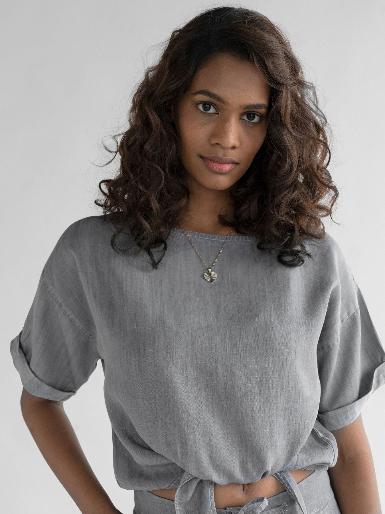 Releve Fashion Reistor Grey Twist and Sway Crop Top Ethical Designer Brand Sustainable Fashion Conscious Clothing Purchase with Purpose Shop for Good