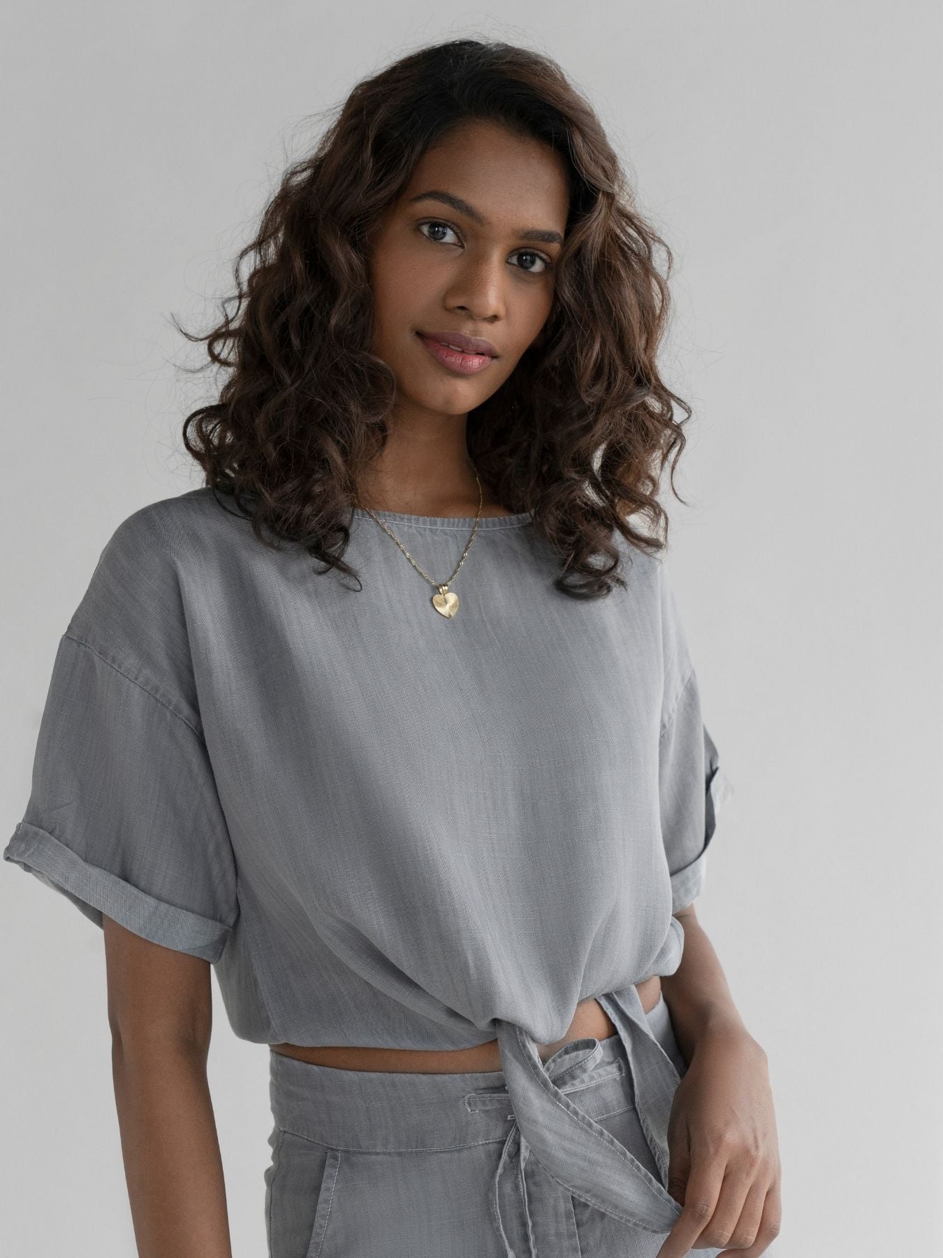 Releve Fashion Reistor Grey Twist and Sway Crop Top Ethical Designer Brand Sustainable Fashion Conscious Clothing Purchase with Purpose Shop for Good