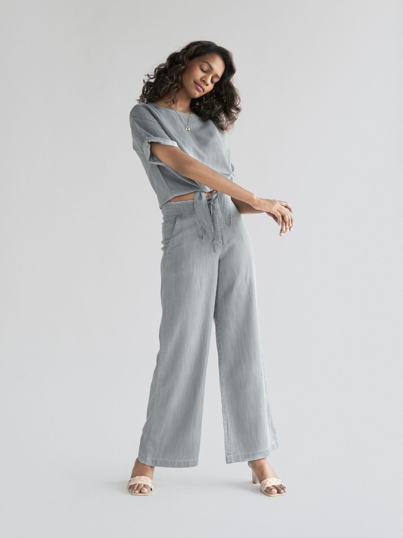 Releve Fashion Reistor Grey Twist and Sway Crop Top Ethical Designer Brand Sustainable Fashion Conscious Clothing Purchase with Purpose Shop for Good