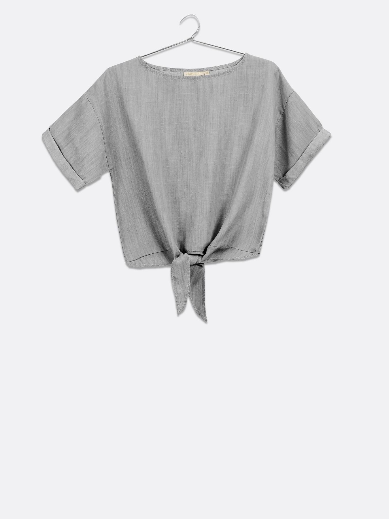 Releve Fashion Reistor Grey Twist and Sway Crop Top Ethical Designer Brand Sustainable Fashion Conscious Clothing Purchase with Purpose Shop for Good