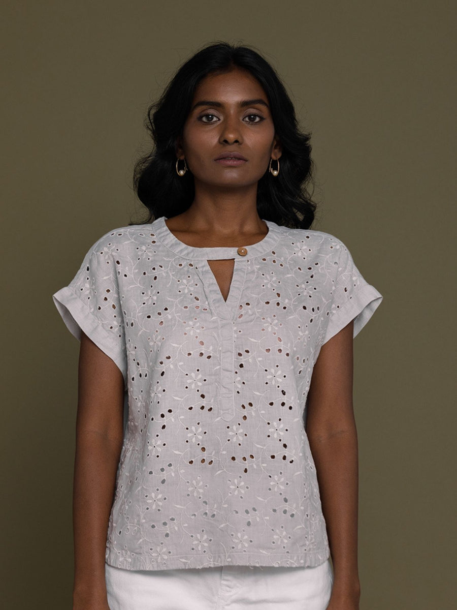 Releve Fashion Reistor Grey Under the Midnight Tree Short Sleeves Top Ethical Designer Brand Sustainable Fashion Conscious Clothing Purchase with Purpose Shop for Good