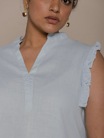 Releve Fashion Reistor Blue Wind in My Hair Sleeveless Top Ethical Designer Brand Sustainable Fashion Conscious Clothing Purchase with Purpose Shop for Good