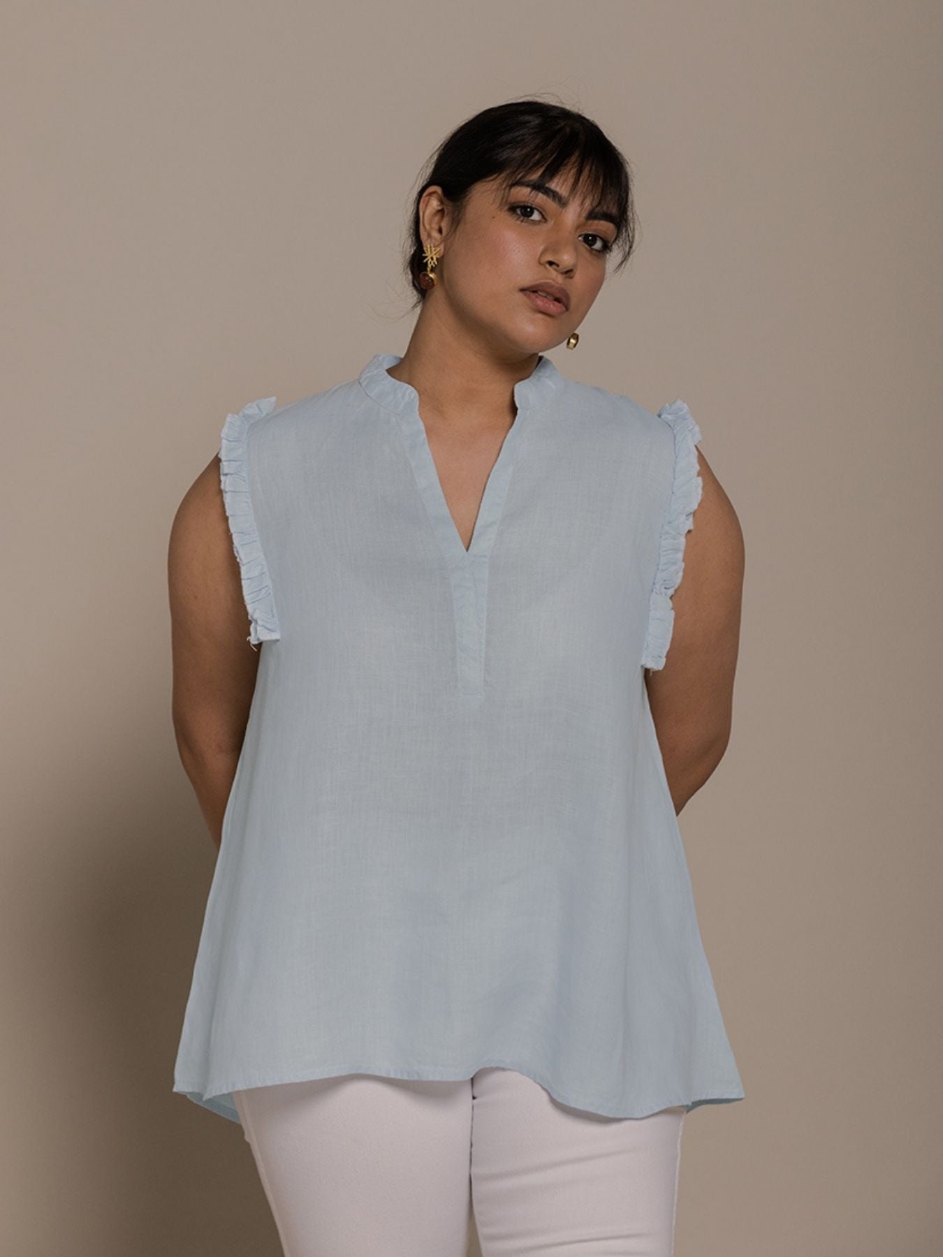 Releve Fashion Reistor Blue Wind in My Hair Sleeveless Top Ethical Designer Brand Sustainable Fashion Conscious Clothing Purchase with Purpose Shop for Good