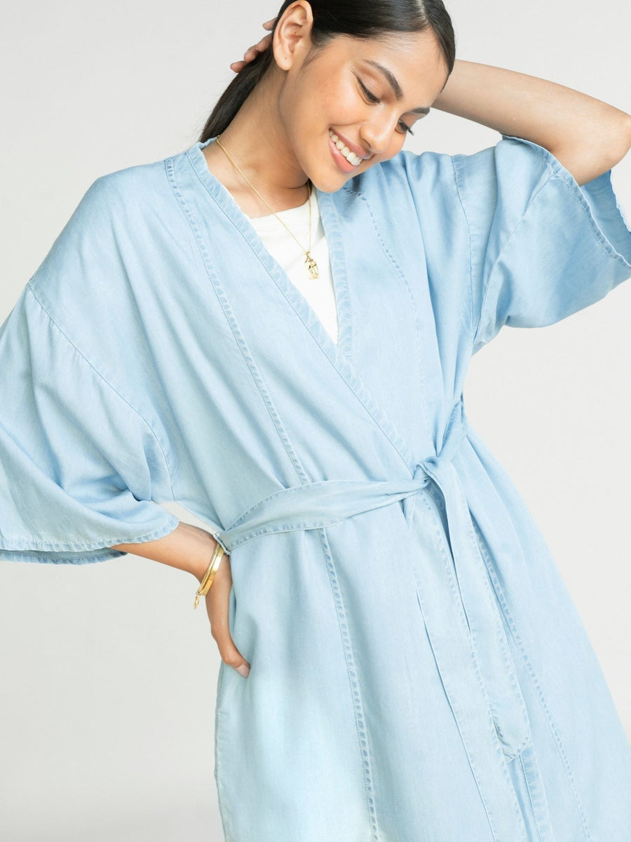 Releve Fashion Reistor Blue Wrapped in Happiness Jacket Ethical Designer Brand Sustainable Fashion Conscious Clothing Purchase with Purpose Shop for Good