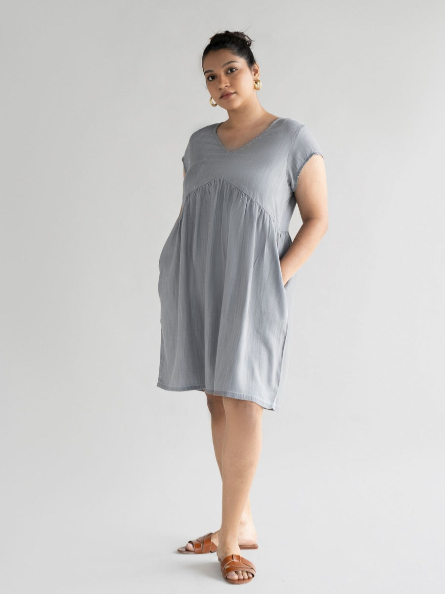 Releve Fashion Reistor Grey Moves like the Wind Sleeveless Dress Ethical Designer Brand Sustainable Fashion Conscious Clothing Purchase with Purpose Shop for Good