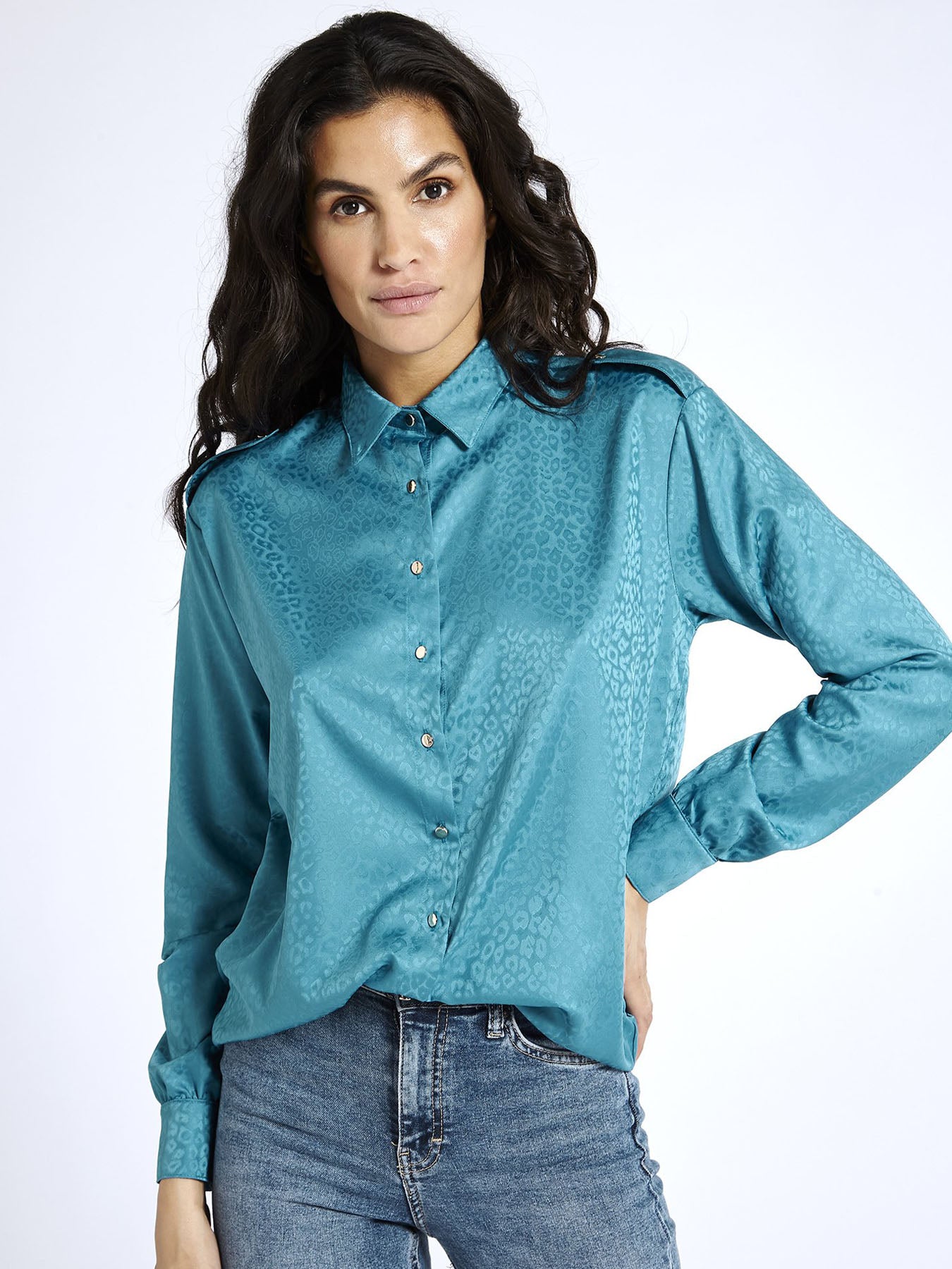 Jacquard Satin Shirt, Blue