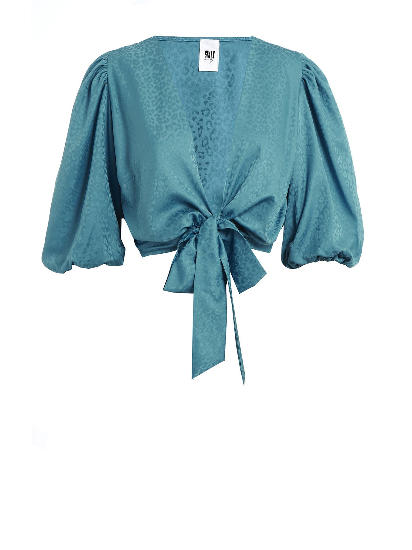 Releve Fashion SixtyNinety Blue Jacquard Puff Sleeve Top Sustainable Resortwear Slow Fashion Conscious Clothing Ethical Designer Brand Purchase with Purpose Shop for Good