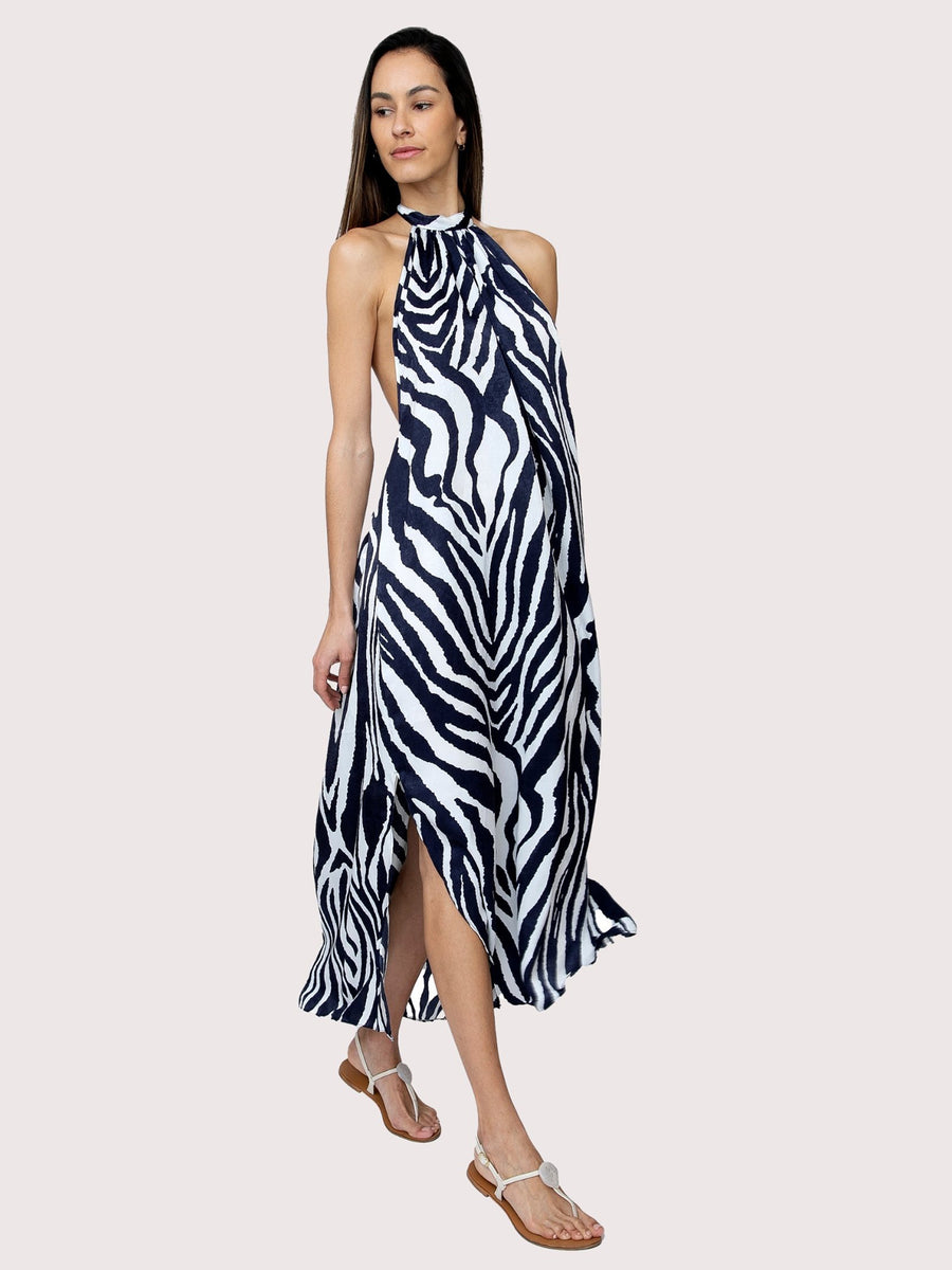 Releve Fashion SixtyNinety Zebra Print Open Back Maxi Dress Sustainable Swimwear Beachwear Slow Fashion Conscious Clothing Ethical Designer Brand Purchase with Purpose Shop for Good