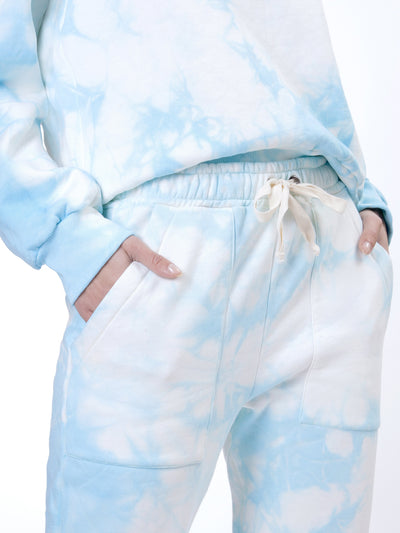 Releve Fashion SixtyNinety Sky Blue Tie Dye Sweatpants Sustainable Swimwear Beachwear Slow Fashion Conscious Clothing Ethical Designer Brand Purchase with Purpose Shop for Good