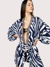 Releve Fashion SixtyNinety Short Black and White Zebra Print Kimono Beach Coverup Sustainable Resort Wear Slow Fashion Conscious Clothing Ethical Designer Brand Purchase with Purpose Shop for Good