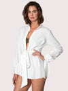 Releve Fashion SixtyNinety White Collared Wrap Shirt Beach Coverup Sustainable Resort Wear Slow Fashion Conscious Clothing Ethical Designer Brand Purchase with Purpose Shop for Good