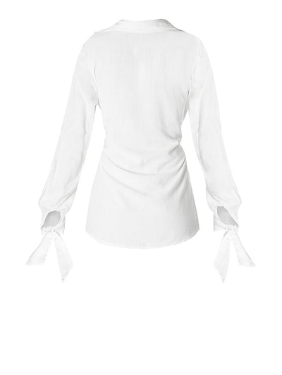 Releve Fashion SixtyNinety White Collared Wrap Shirt Beach Coverup Sustainable Resort Wear Slow Fashion Conscious Clothing Ethical Designer Brand Purchase with Purpose Shop for Good