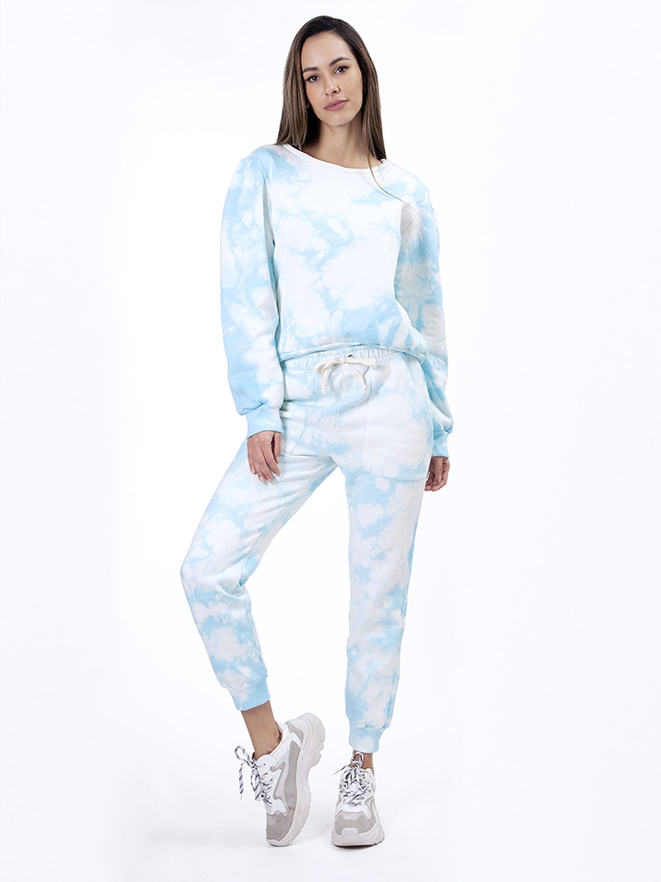 Blue and white tie dye sweatsuit clearance