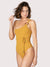 Audrey One-Shoulder Textured Swimsuit, Mustard