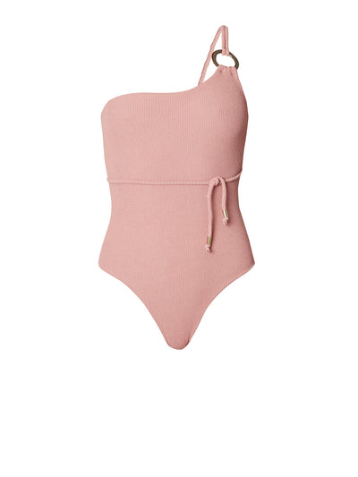 Releve Fashion SixtyNinety One-Shouldered Rose Textured Audrey One-Piece Swimsuit Sustainable Swimwear Beachwear Slow Fashion Conscious Clothing Ethical Designer Brand Purchase with Purpose Shop for Good