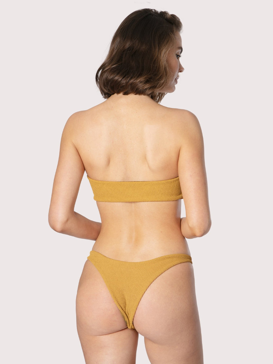 Brigitte High-Cut Crinkle Bikini Bottom, Mustard