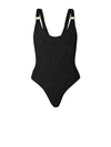 Releve Fashion SixtyNinety Black Textured Greta Scoop Neck One-Piece Swimsuit Sustainable Swimwear Beachwear Slow Fashion Conscious Clothing Ethical Designer Brand Purchase with Purpose Shop for Good